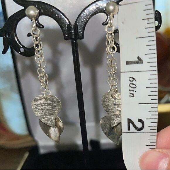Sterling silver long leaf dangle earrings - Picture 3 of 4